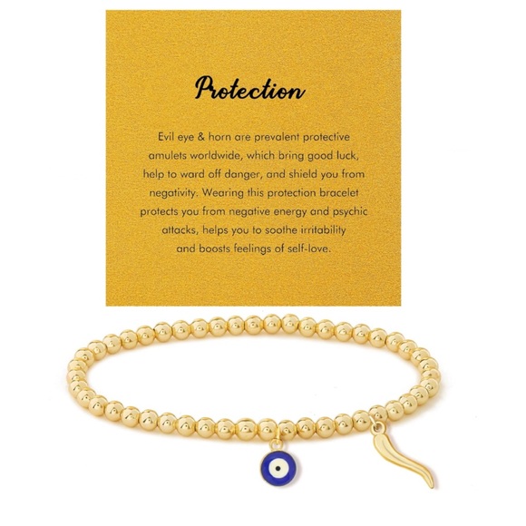 Jewelry - Italian Horn & Evil Eye 14k Gold Plated Protection Bracelet Versace Lover List